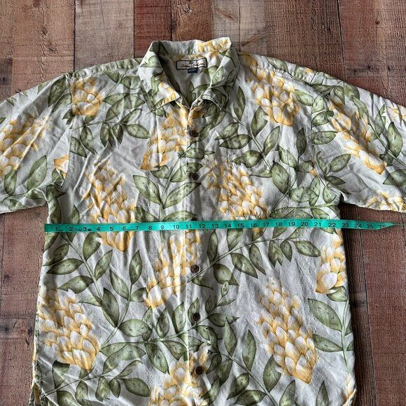 Tommy Bahama Mens Hawaiian Shirt Yellow Floral Print Short Sleeve 100% Silk - L - Picture 2 of 5